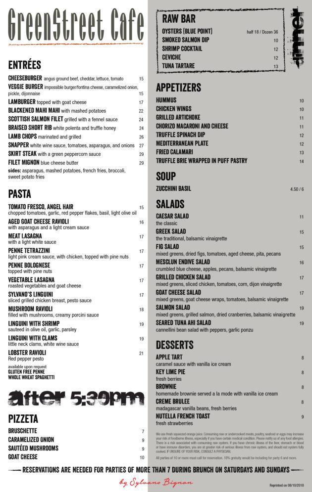 Menu Green Street Cafe